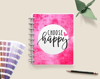 Cubierta de agenda personalizable con encuadernación en disco: elige Happy, laminada