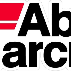 May include: A white logo with a red stripe and the text "Abu Garcia" in black.