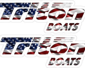 2 Laminated American Flag Triton Boats Graphic Decal Stickers                  6 Different Sizes