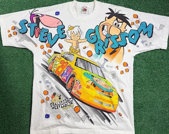 Camiseta vintage de 1996 de NASCAR Los Picapiedra de Cartoon Network, talla XL, Wacky Racing