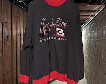 Sudadera vintage Dale Earnhardt Man in Black de cuello redondo NASCAR Racing XXL años 90 Chase Authentics negra y roja