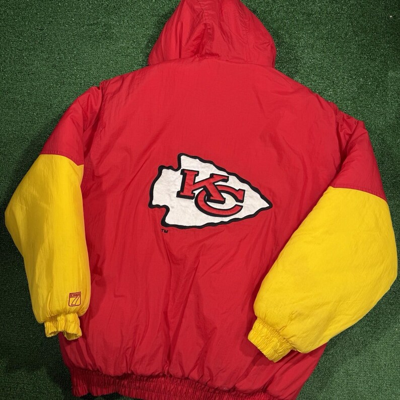 Czerwona kurtka Kansas City Chiefs Pro Player z kapturem, puchowa kurtka z lat 90., rzadki rozmiar L zdjęcie 2