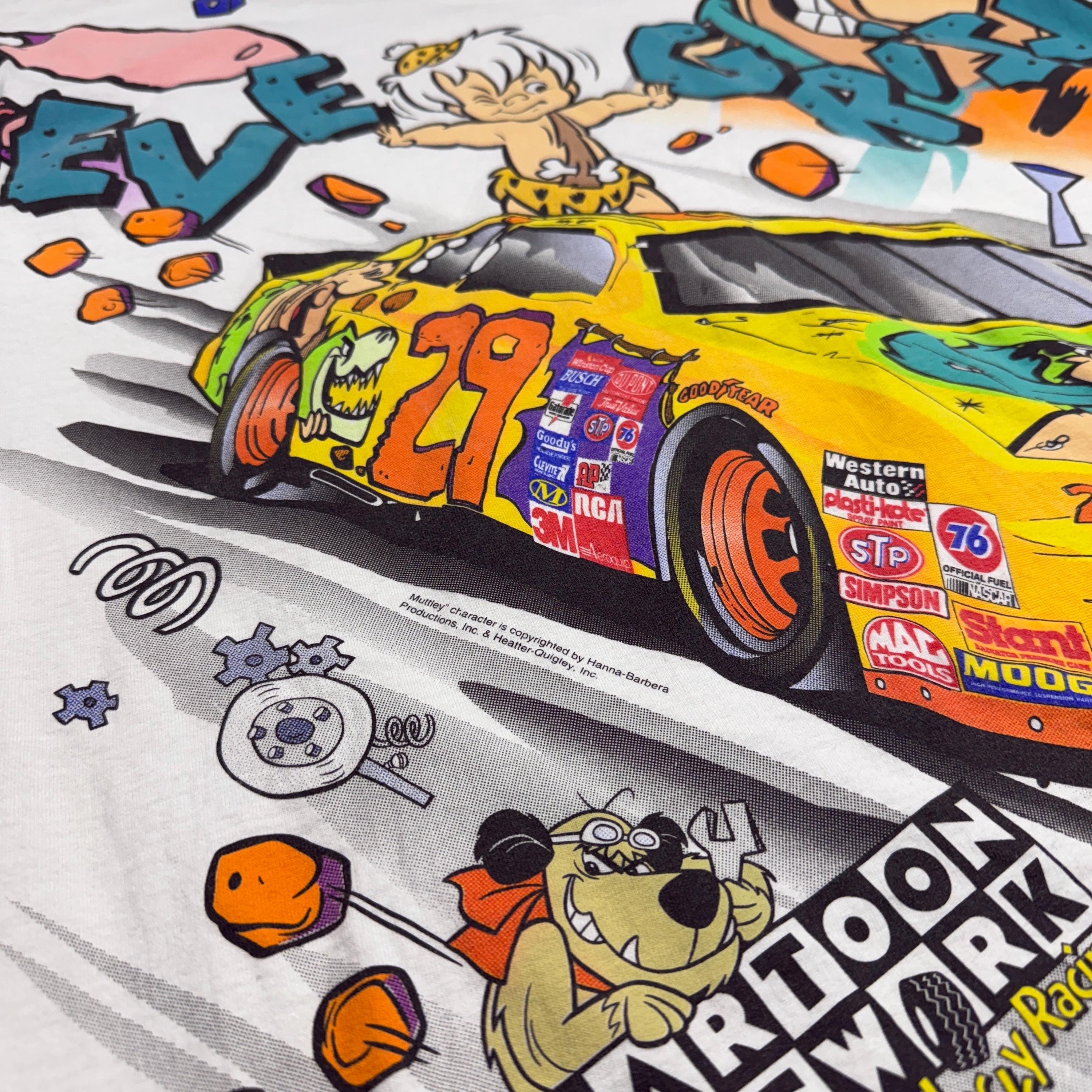 Vintage 1996 NASCAR Flintstones Cartoon Network AOP Size XL Shirt 