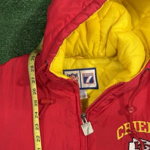 Czerwona kurtka Kansas City Chiefs Pro Player z kapturem, puchowa kurtka z lat 90., rzadki rozmiar L zdjęcie 4