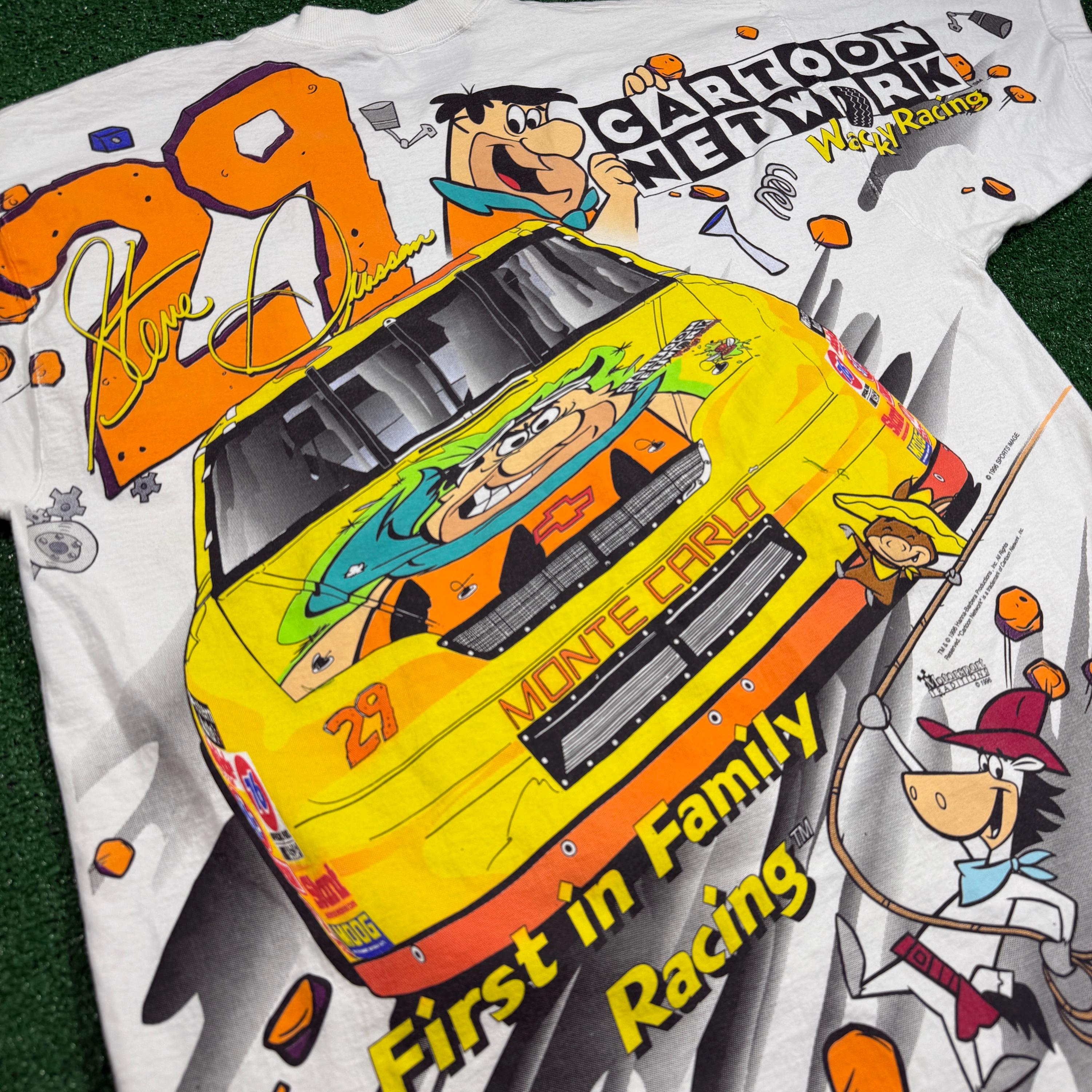Vintage 1996 NASCAR Flintstones Cartoon Network AOP Size XL Shirt 