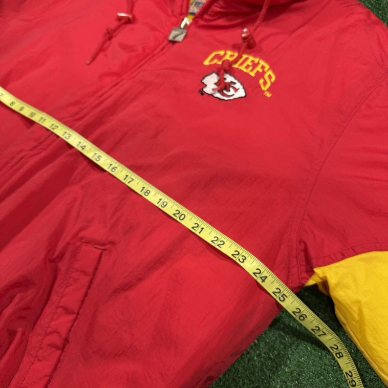 Czerwona kurtka Kansas City Chiefs Pro Player z kapturem, puchowa kurtka z lat 90., rzadki rozmiar L zdjęcie 5