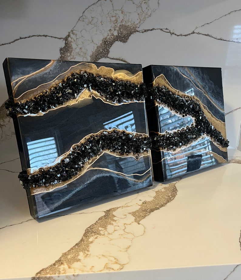 Black and Gold Geode Wall Art / Luxury Wall Art / Décor 2 Piece Etsy