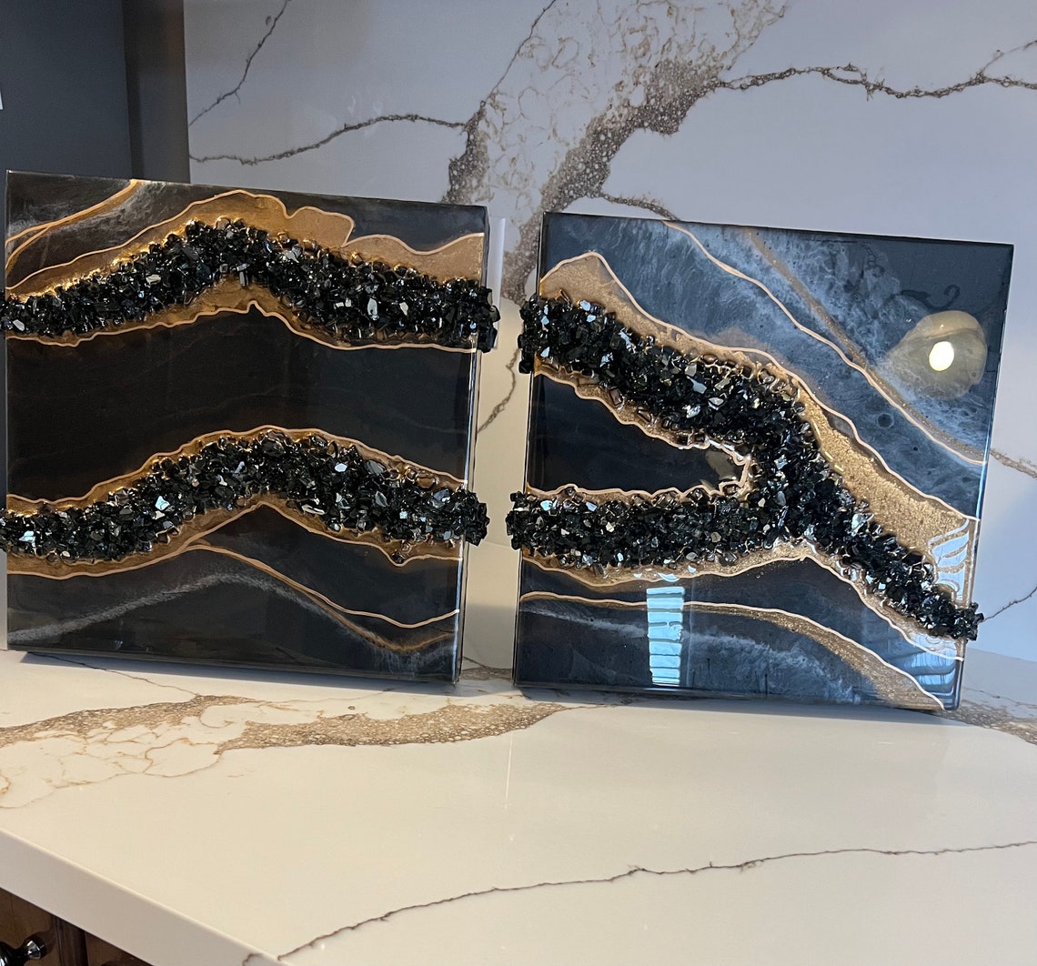 Black and Gold Geode Wall Art / Luxury Wall Art / Décor 2 Piece Etsy