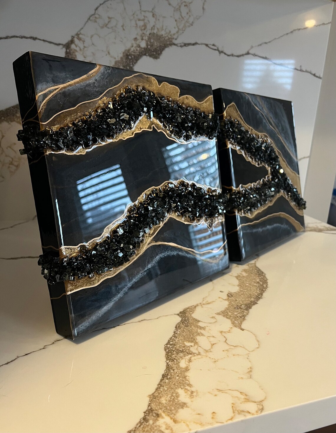 Black and Gold Geode Wall Art / Luxury Wall Art / Décor 2 Piece Etsy