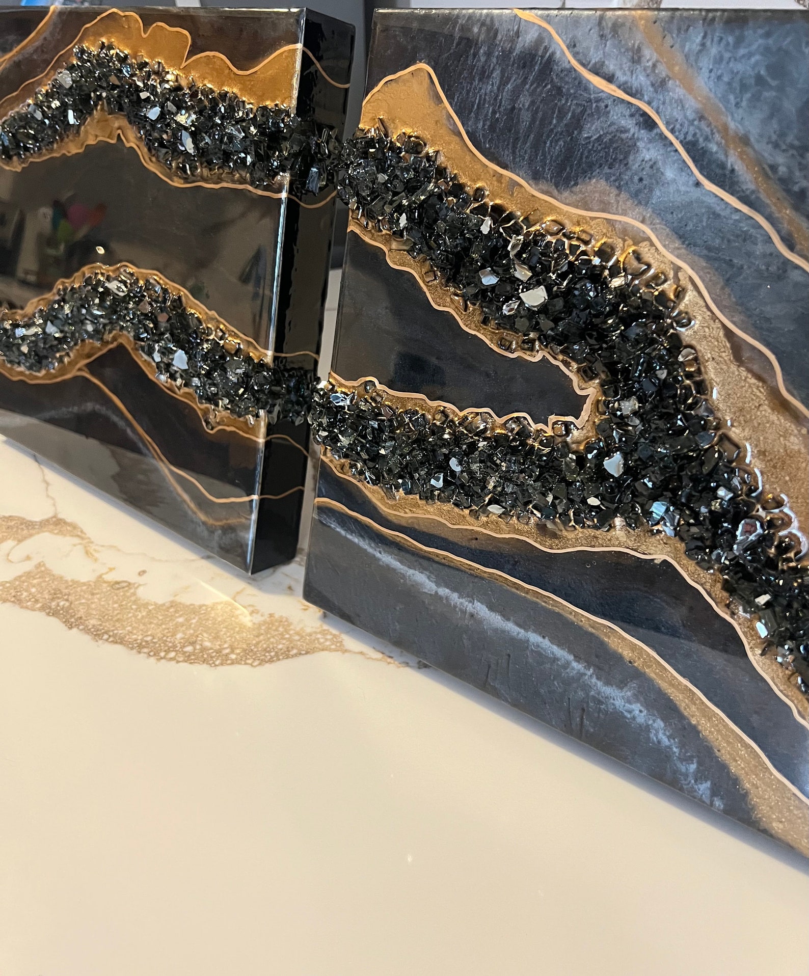 Black and Gold Geode Wall Art / Luxury Wall Art / Décor 2 Piece Etsy