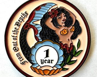 Mermaid Traditional Tattoo Recovery Gift AA Sobriety NA Hope Chip Medallion Coin Token
