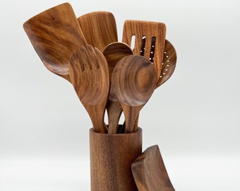 9-piece Natural Teak Wooden Utensil Set