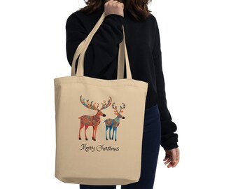Reindeer MC Eco Tote Bag, Funny Reindeer Tote Bag, Cute Canvas Shopper Bag, Animal Lover Gift, Cotton Reusable Eco-Friendly Canvas Tote Bag