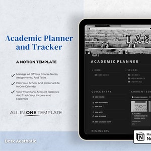 Academic Planner And Tracker, Notion Template, Digital Course Notebook, Class Assignment Dashboard, Income Expense Diary, Gift For Students