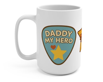 Taza de café de cerámica de 15 oz con la frase "Papá, mi héroe"