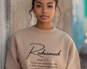 Redeemed Crewneck Sweatshirt, Christian Bible Verse Apparel
