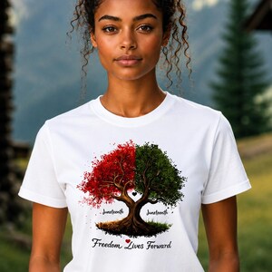 T-Shirt mit Illustration eines libanesischen Zedernbaums zum Juneteenth | „Freedom Lives Forward“-T-Shirt