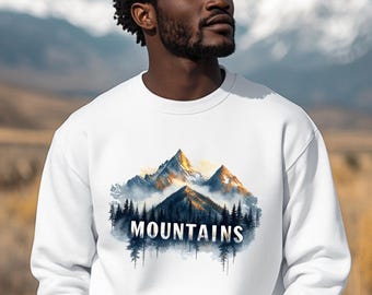 Mountains Watercolor Mountain Scene Sweatshirt | Nature Forest Landscape