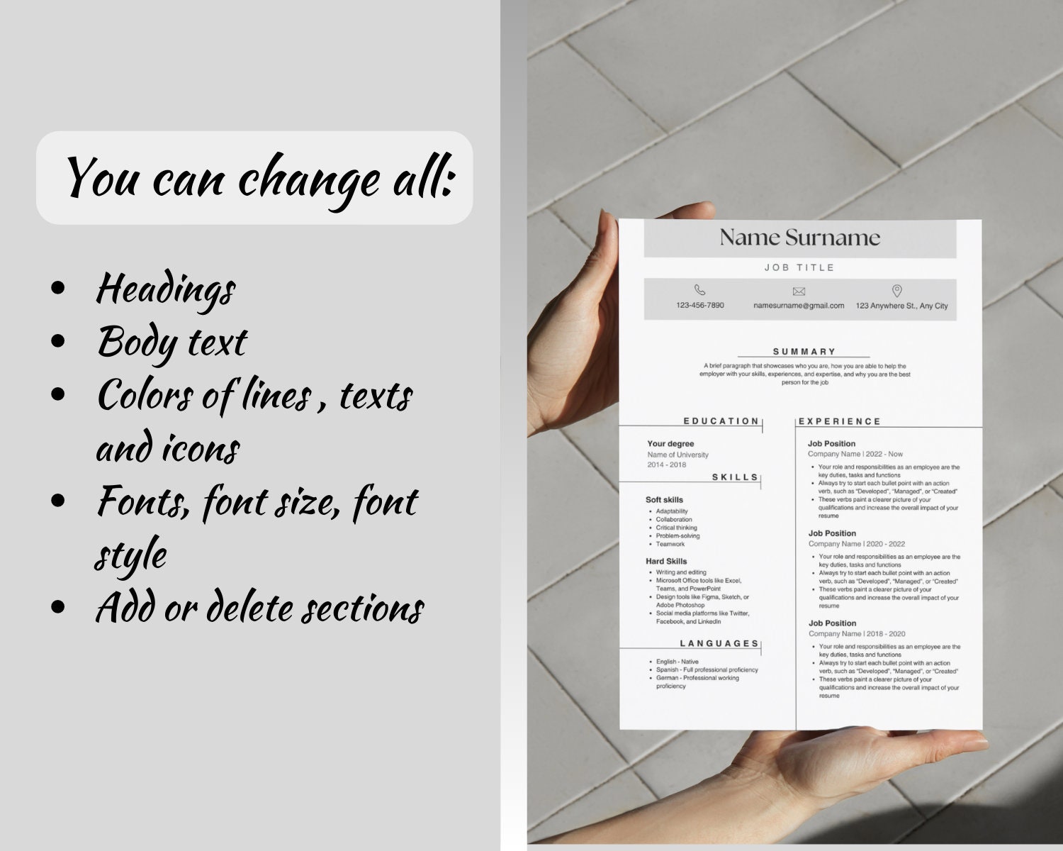Professional Resume Template for Canva Modern CV Design Creative and