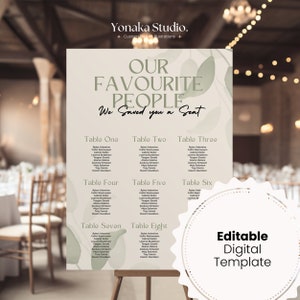 OLIVE Hochzeit Sitzplan, elegante Sitzpläne, Sitzplan Zeichen, Hochzeitsplakat, bearbeitbare Vorlage, DIY Vorlage, digitale Datei