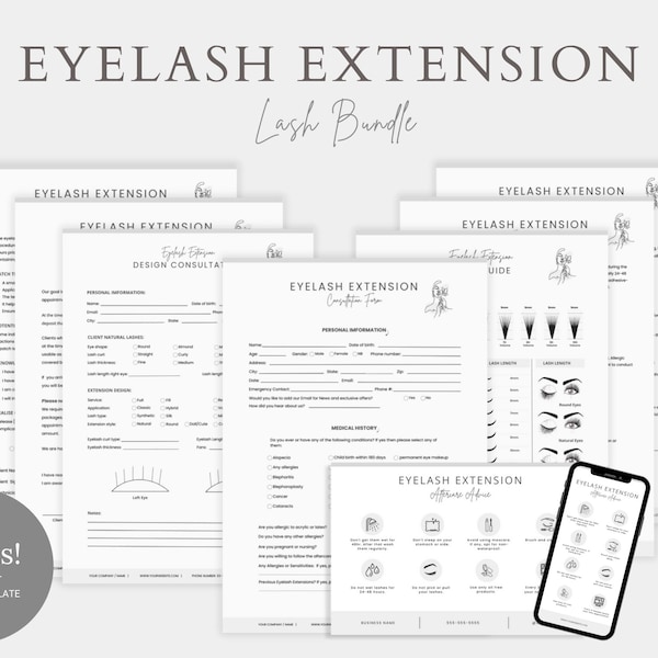 Editable Lash Templates, Eyelash Extension Consent Forms, Lash Tech Consultation, Esthetician Forms, Eyelash Forms, Eyelash Aftercare Card