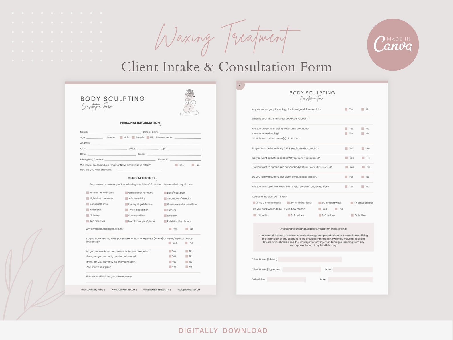 Body Sculpting Forms Bundle: Editable Consultation Templates (digital ...