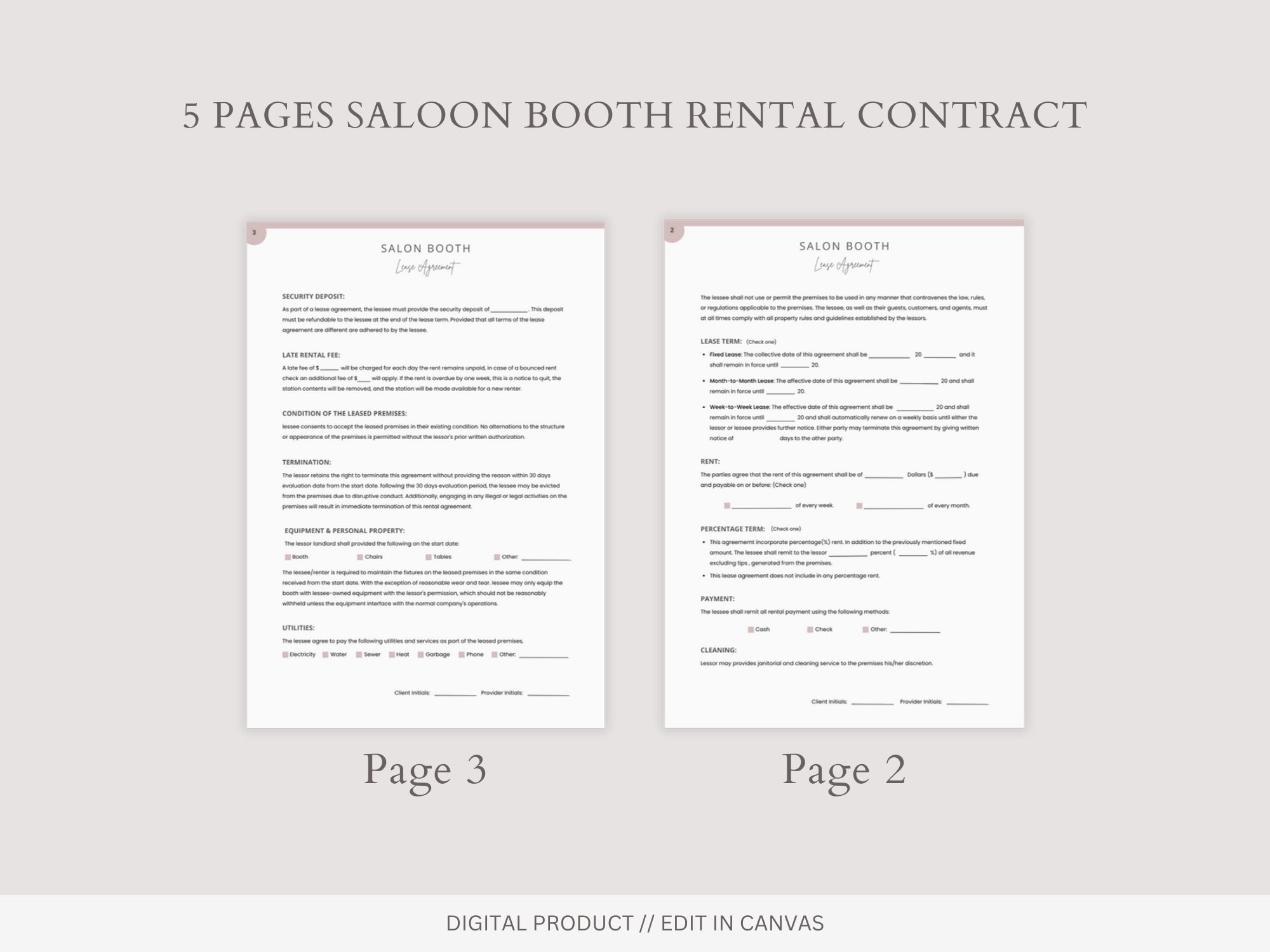 Professional Salon Booth Rental Contract, Editable Booth Rental