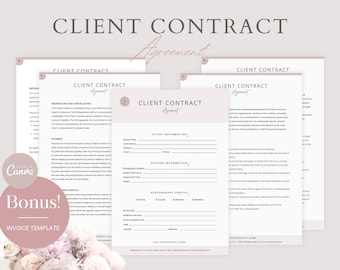Modello di contratto per il cliente di fotografia / Contratto Canva personalizzabile