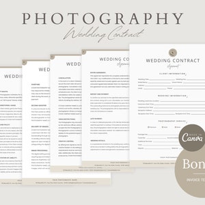 Wedding Photography Contract Canva Template | Photography Forms | Photographer Contract Template