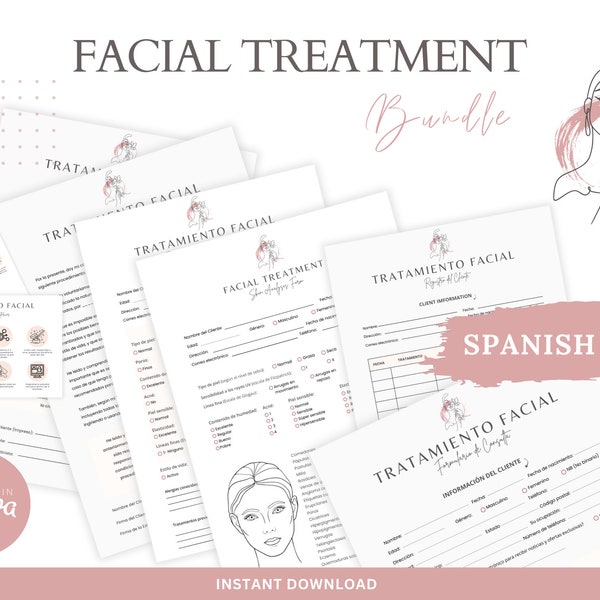 SPANISH (ESPAÑOL) - Facial Treatment Forms - Editable Esthetician Templates, SPA Consent Forms, Beauty Salon Forms, Esthetician Intake Forms