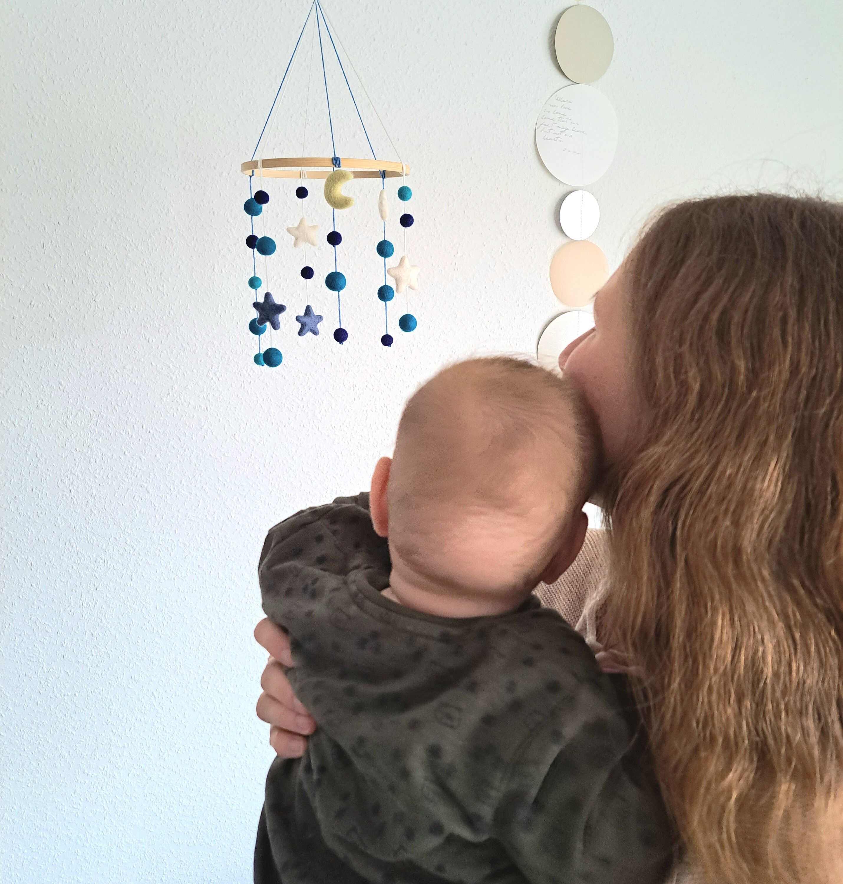 Mobile Bébé Carillons Lune Étoiles Planètes - Décoration Berceau En Bois Et Feutre