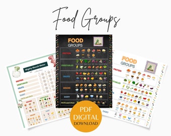 GRUPOS DE ALIMENTOS - Pôster educacional de comida para crianças, Hábitos alimentares para crianças, Nutrição para crianças, Planejador visual de refeições, Gráfico de refeições para crianças pequenas