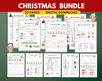 CHRISTMAS Bundle - KINDERGARTEN Printables - Winter Activity pages, Christmas Workpages, Homeschool Curriculum, Kids Morning Workbook Menu