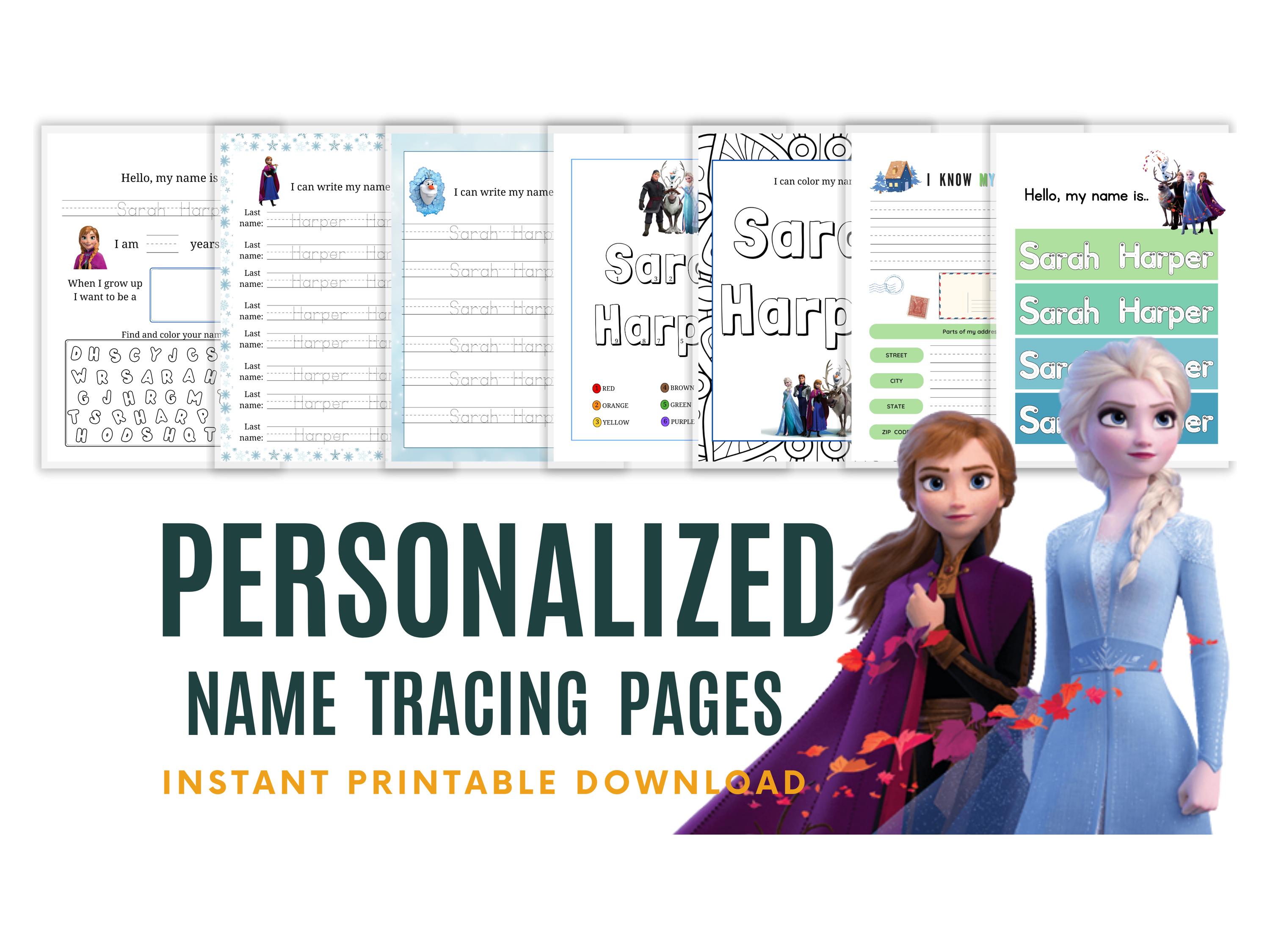 Frozan Name Personalized Name Tracing Worksheet: Frozen Theme (digital Download) - Etsy