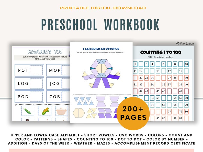 Kindergarten Curriculum Homeschool Workbook: Custom Name Activity Pages