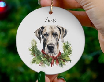 Personalized Dog Christmas ornament, Great Dane Ornament, Dog memorial Christmas ornament