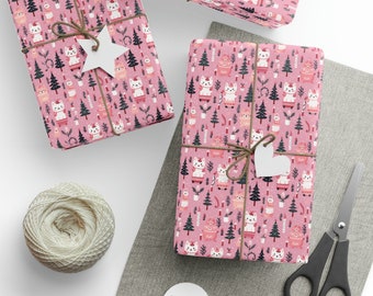 Christmas cats wrapping paper, cute Christmas gift wrap, cat gift wrap