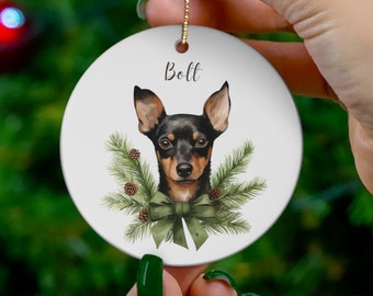 Ornement de Noël personnalisé pour chien, ornement de chien pinscher nain, ornement de Noël commémoratif pour chien