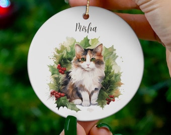 Cat Christmas ornament, custom cat memorial ornament, Long Hair Calico cat ornament