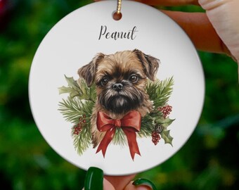 Personalized Dog Christmas ornament, Brussels Griffon Dog Ornament, Dog memorial Christmas ornament