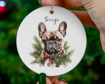 Personalized Dog Christmas ornament, French Bulldog Ornament, Dog memorial Christmas ornament