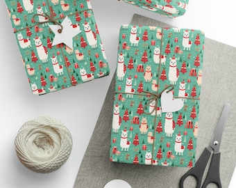 Llama Christmas wrapping paper, cute Christmas gift wrap, llama gift wrap