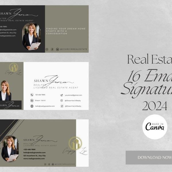 16 Email Signature Template Bundle| Gmail Signature | Real Estate Marketing | Modern Realtor Template | Editable Canva Email Marketing Click