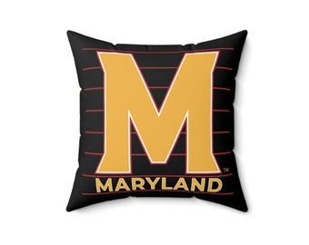 Maryland Pillow 2-sided w/ Fight Song and M for Maryland. Square Pillow multiple sizes. Maryland gear. Maryland gift. Maryland decoration.