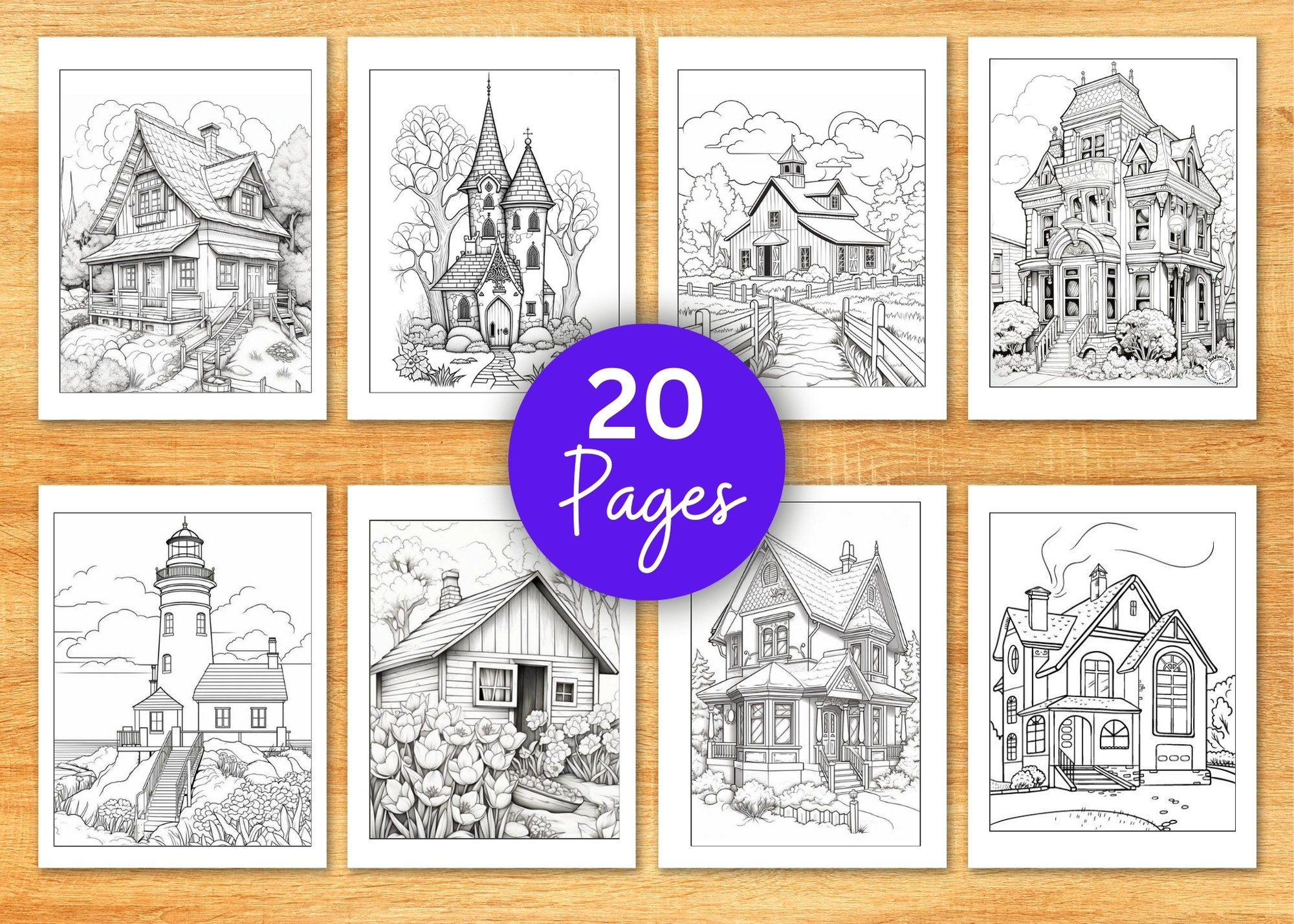 Adult House Coloring Book Pages Printable Gift for Her Kids Birthday ...