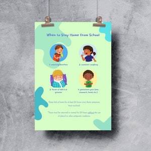 School Nurse Poster, &quot;When to Stay Home from School,&quot; Health Clinic Poster, Flyer for School Nurses in English and Spanish