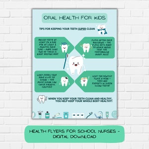 Digital Download Health Poster, School Nurse Flyer, Infographic, Dental Health for Kids Digital Download, Oral Health Poster, Kid&#39;s Health