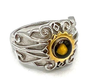 Edelstahl zweifarbiger Krippenstein-Ring mit authentischem Krippenstein - Größe 7,75