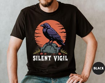 Silent Vigil Crow Shirt, Gothic Spooky Halloween Tee