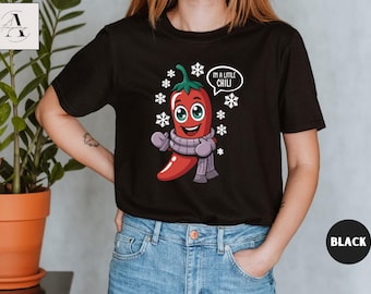 Wintershirt schattig klein chilipepertje, grappig kerstshirt chilipeper, T-shirt chili, cadeau voor fijnproevers, kerstcadeau voor mannen en vrouwen